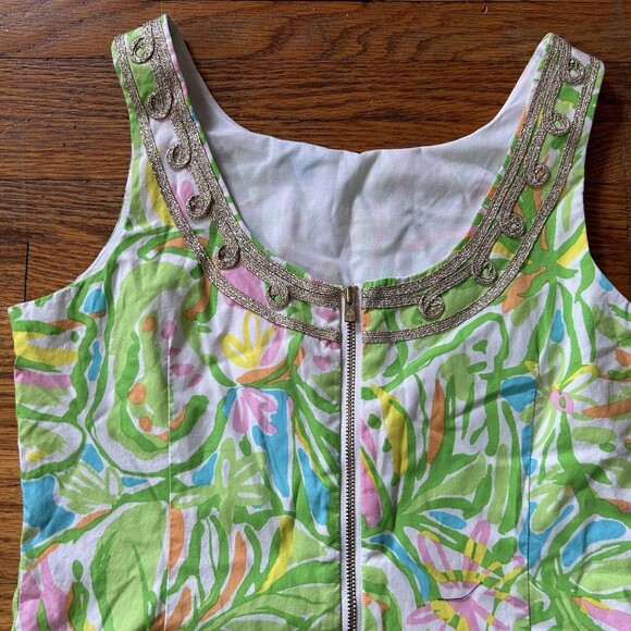 Lilly Pulitzer Girl's Sheath Dress Monstera Print 14 Green Gold Preppy Girly - Picture 4 of 6